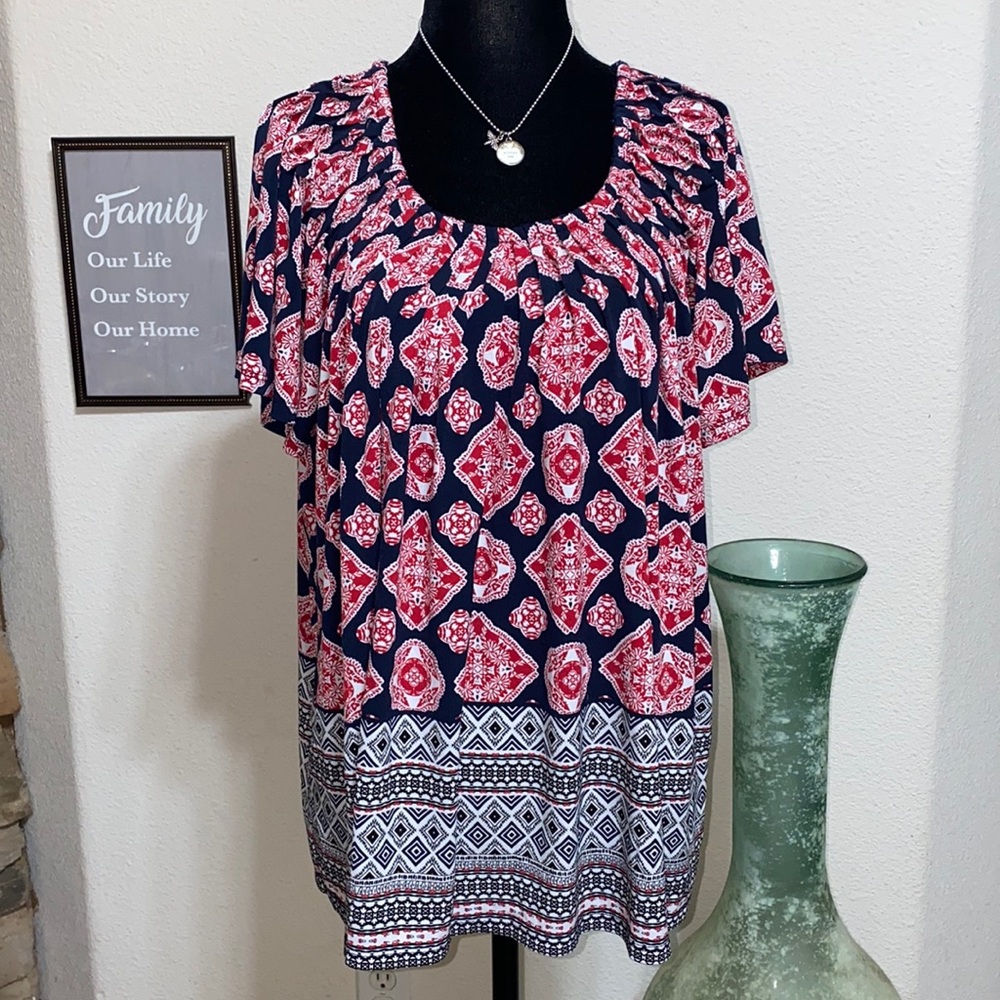 3/$50 Style & Co- Red & Blue Blouse